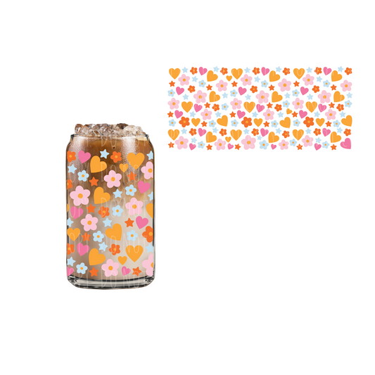 Orange Hearts + Flowers UVDTF cup wrap