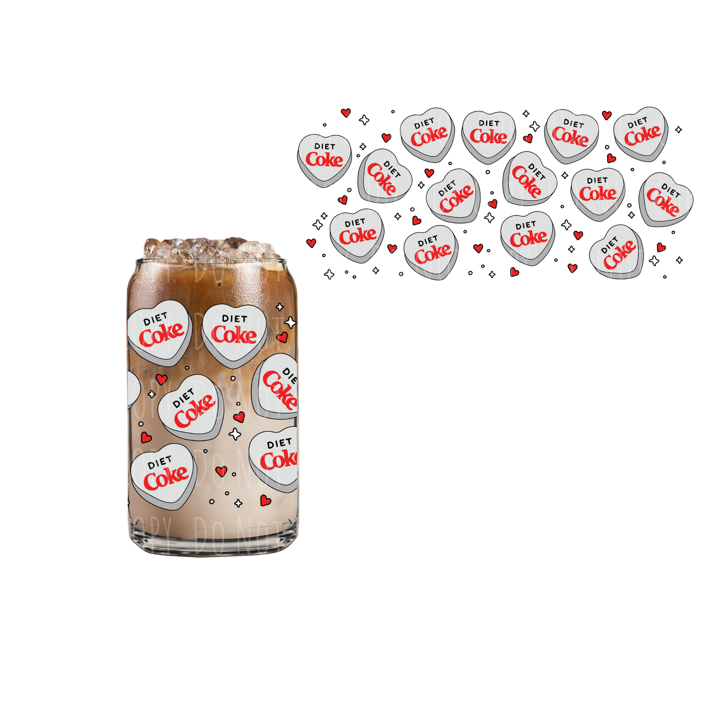 Diet Coke Heart Candy (DOUBLE SIDED) UVDTF 16oz cup wrap