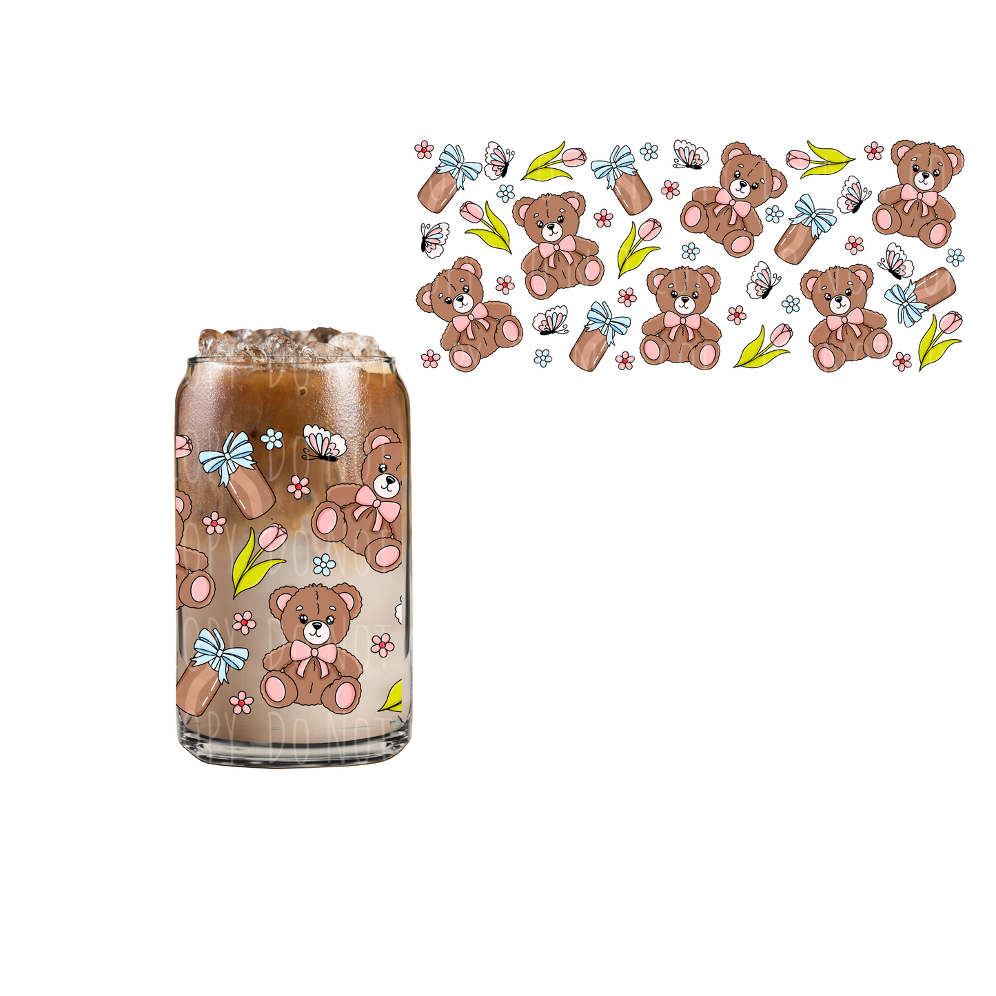 Cutie Bear (DOUBLE SIDED) UVDTF 16oz cup wrap