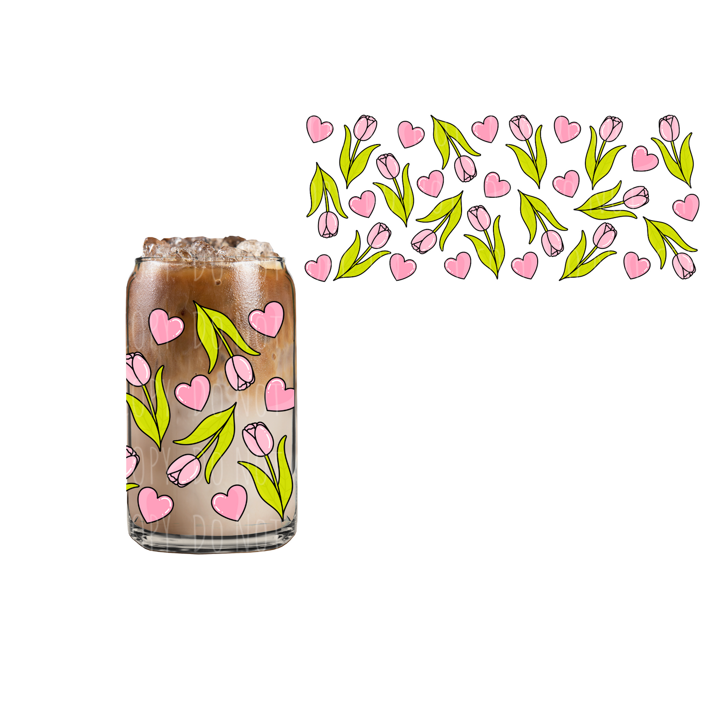 Tulips + Hearts DOUBLE SIDED) UVDTF 16oz cup wrap