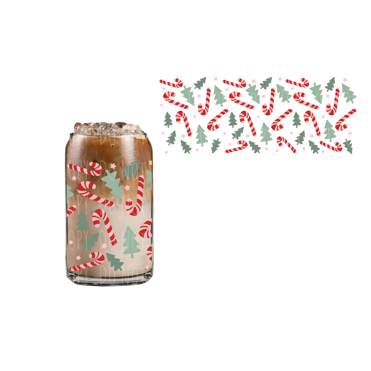 Candy Canes + Pines (DOUBLE SIDED) UVDTF 16oz cup wrap