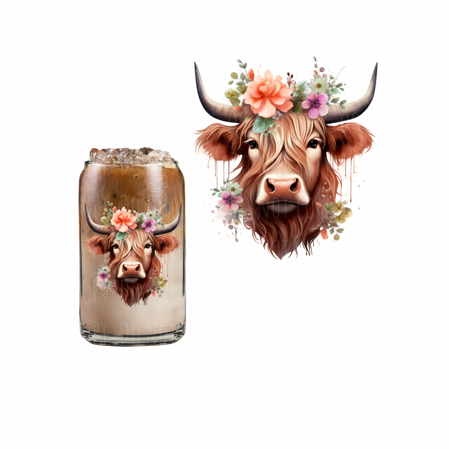 Floral Highland Cow UVDTF decal