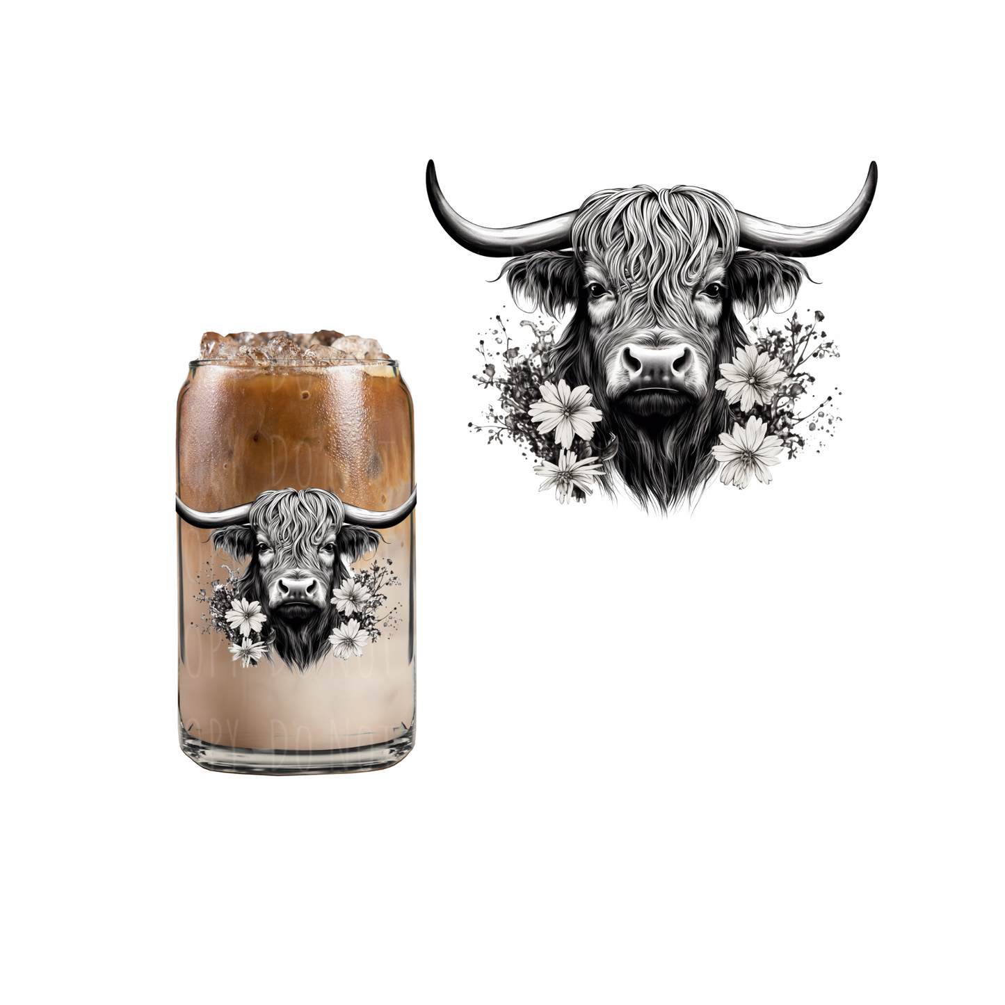 Black + White Highland Cow UVDTF decal