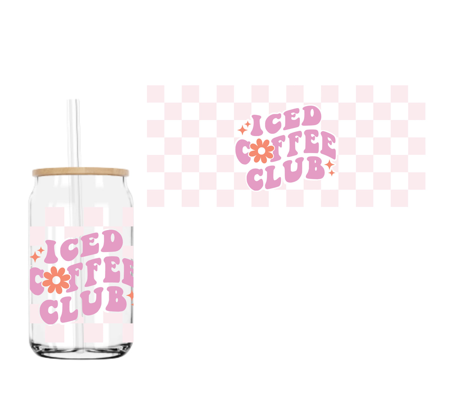 Iced Coffee Club Pink UVDTF cup wrap